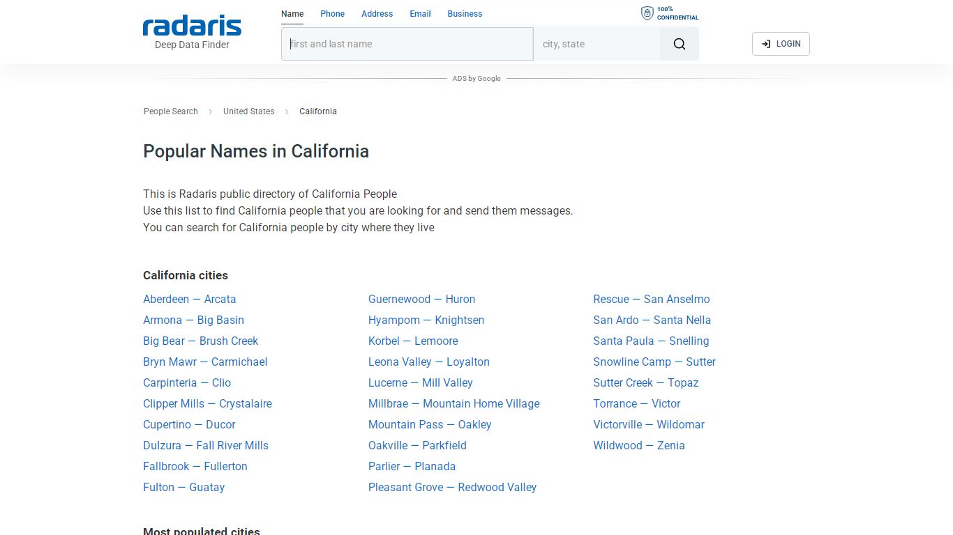 California People Search. Search by city. - Radaris